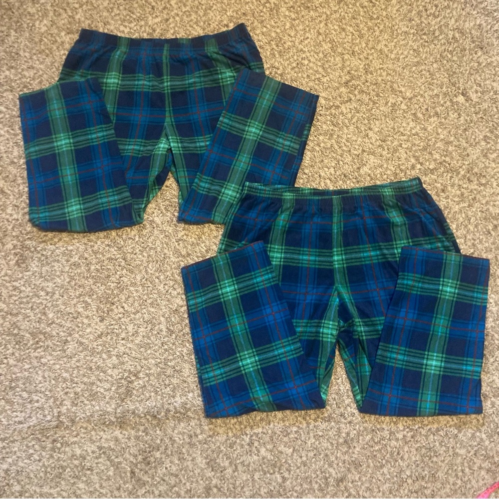 Lot/Bundle 2 Pairs Blue & Green Plaid Fleece Pajama Pants, Sz 1X, fits like 2X